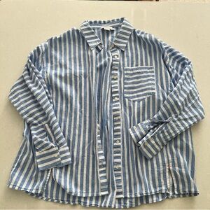 Vineyard vines blue and white striped cotton linen button down - Size 16